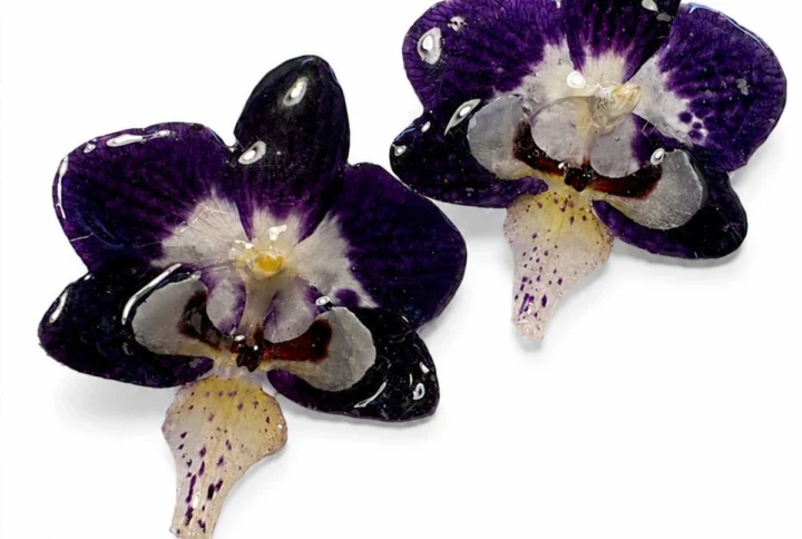 Pendientes Orquídea — pendientes artesanales con flor natural encapsulada Eleven
